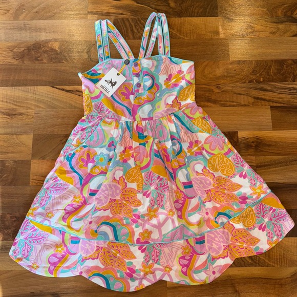 Finding Foxtale Girls Dress Size 8 Colorful groovy Floral Print boho NWT ruffle - Picture 1 of 5